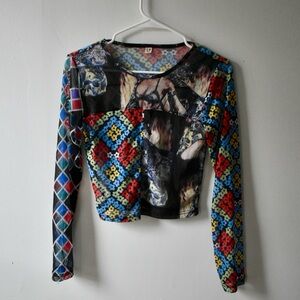 Fashion Brand Company scrap mesh long sleeve top